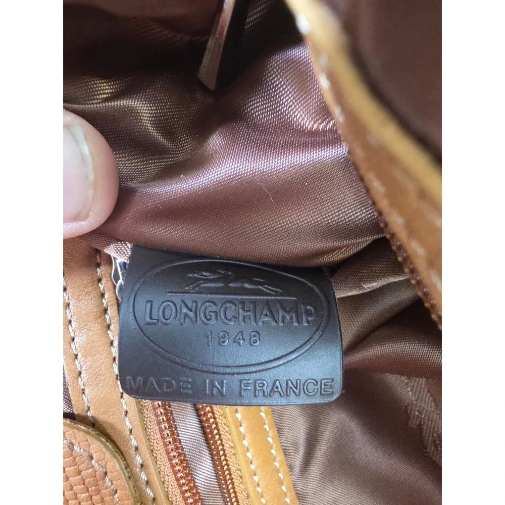 Longchamp Paris Tan Leather Lizard Embossed Satchel Handbag Made in France